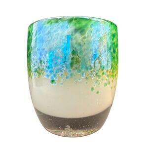 GLASSYBABY Magnificent Hand Blown Glass Votive Candle Holder Green Blue 3.5" NEW